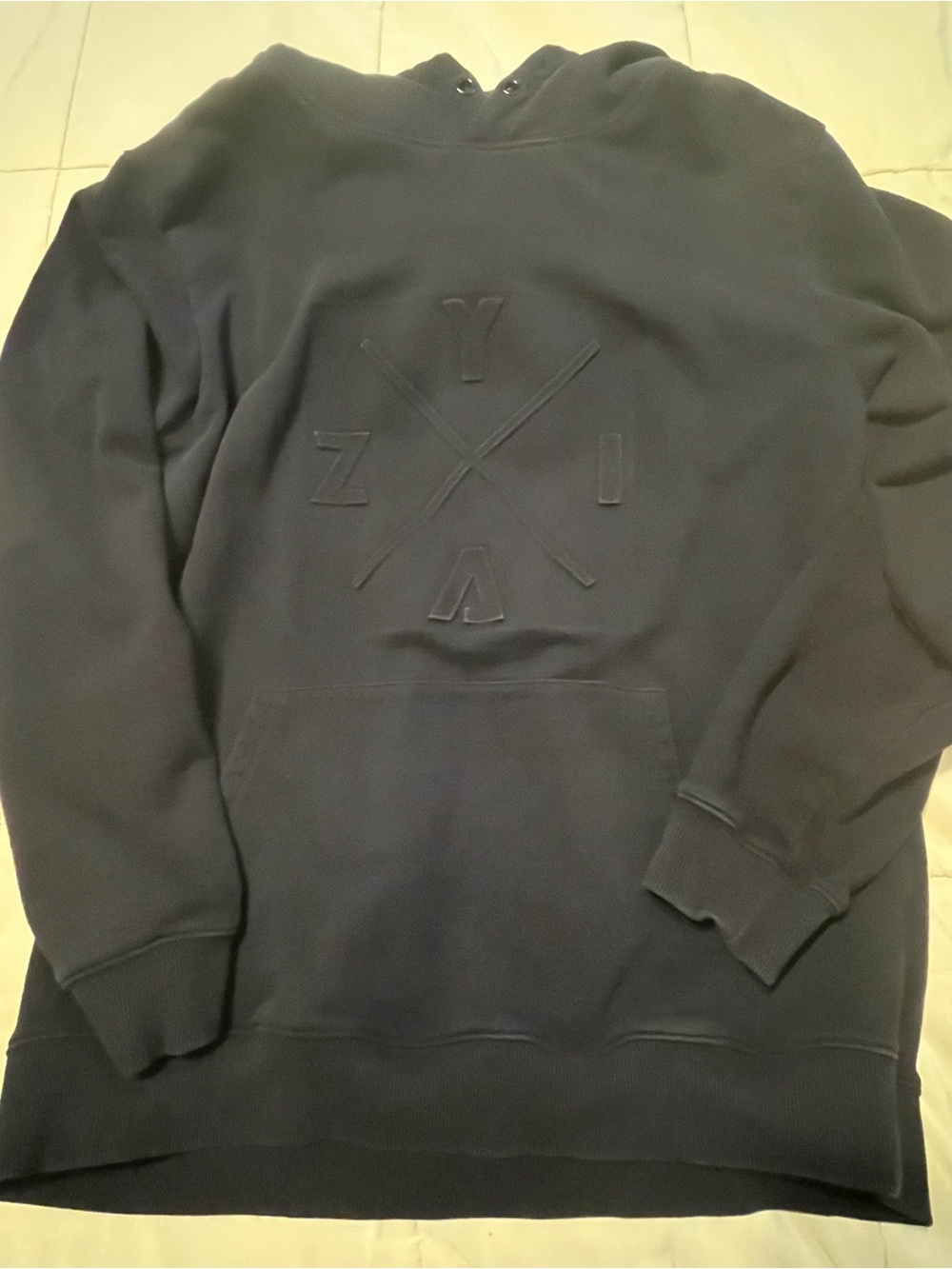 Men's Black Pullover Hoodie with Tonal Embossed Graphic